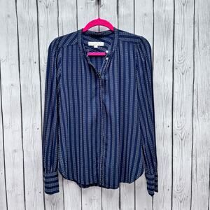 LOFT Navy and White Striped Long Sleeve Size Small